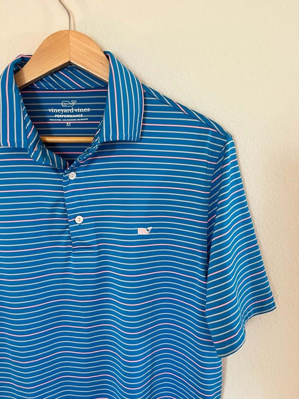Vineyard Vines, Performance Bradley Stripe Sankaty Polo, Pink/Blue, Preppy, M